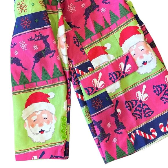 Holiday Time Neon Pink Green Santa Ugly Sweater Christmas Blazer Men's Small - Picture 4 of 7